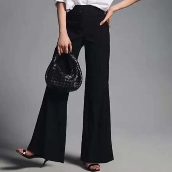 Maeve by Anthropologie Naomi Black High waist Flare Trousers Size 8